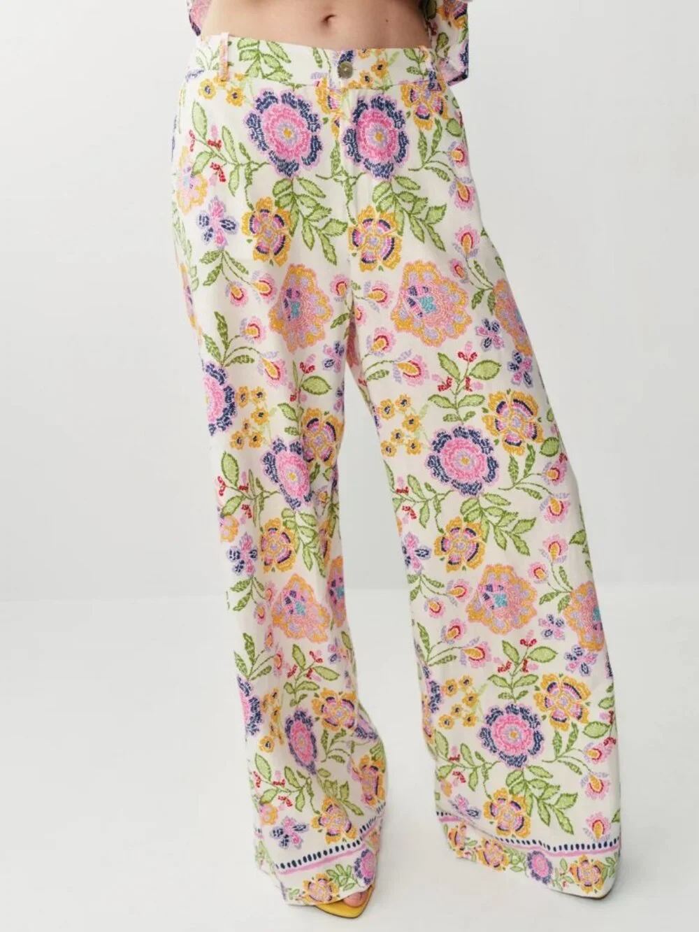 Zara Floral Pastel Cottagecore Pants Multicolor High Rise Size Small NWT